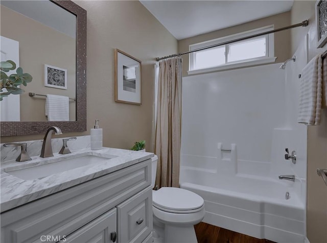 22182 Platino, Mission Viejo, CA 92691 - bathroom featuring vanity, shower / bath combo, and wood finished floors