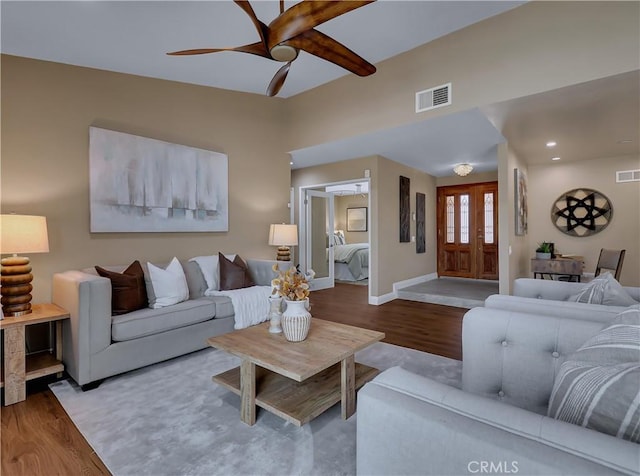 22182 Platino, Mission Viejo, CA 92691 - living area featuring wood finished floors and ceiling fan
