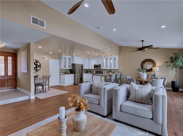22182 Platino, Mission Viejo, CA 92691 - living room with a ceiling fan, wood finished floors, and recessed lighting