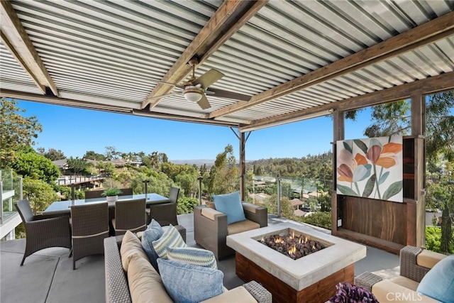 10255 Overhill Dr, Santa Ana, CA 92705 - view of patio / terrace with outdoor dining area, ceiling fan, and an outdoor living space with a fire pit