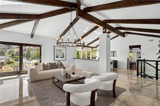 10255 Overhill Dr, Santa Ana, CA 92705 - living area featuring plenty of natural light, a chandelier, and marble tiled flooring