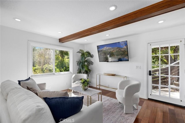 10255 Overhill Dr, Santa Ana, CA 92705 - living room with beamed ceiling, recessed lighting, and wood finished floors