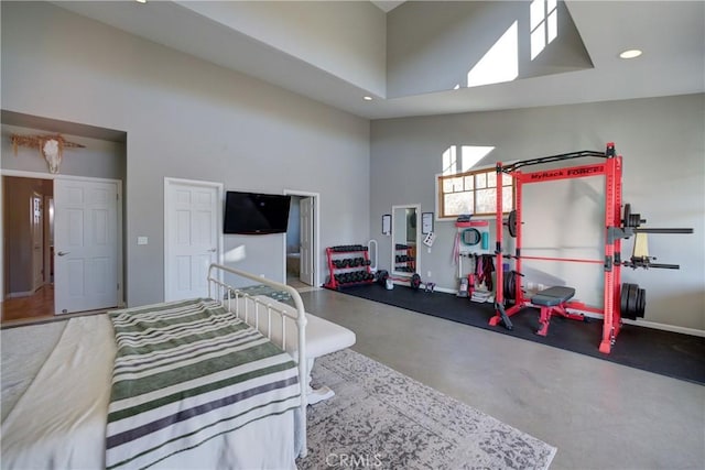 2166 Lopez Dr, Arroyo Grande, CA 93420 - exercise area featuring a towering ceiling and recessed lighting