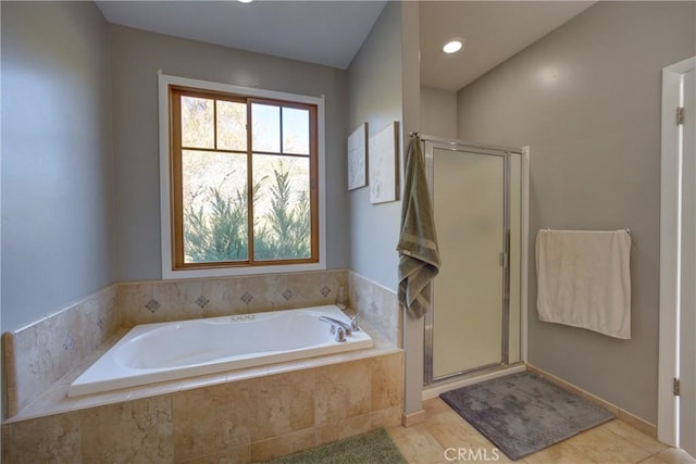 2166 Lopez Dr, Arroyo Grande, CA 93420 - bathroom with a stall shower, a bath, and recessed lighting