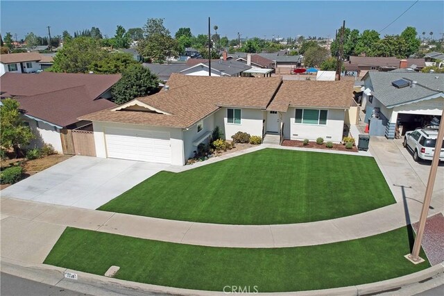 1116 N Center St, Orange, CA 92867 - ranch-style house with a residential view, a garage, driveway, stucco siding, and a shingled roof