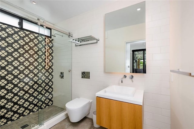 2821 Alma Ave, Manhattan Beach, CA 90266 - bathroom featuring vanity, tile walls, and a stall shower