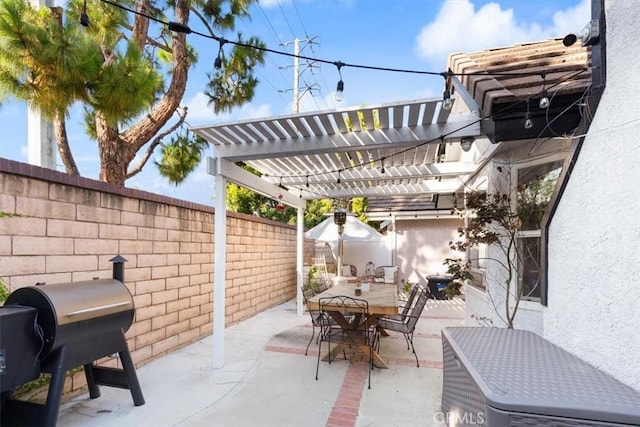 1174 Kingston St, Costa Mesa, CA 92626 - fenced backyard featuring a pergola, a grill, outdoor dining area, and a patio