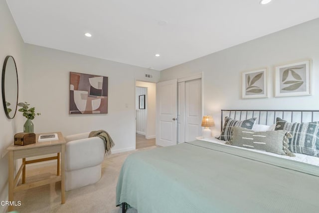 455 E Laurel Ave, Sierra Madre, CA 91024 - bedroom featuring light carpet, recessed lighting, and a closet