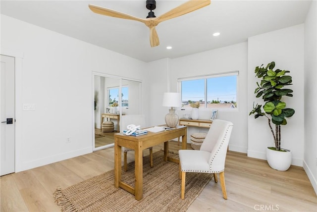 245 Surf Pl, Seal Beach, CA 90740 - office space with light wood-style flooring, ceiling fan, and recessed lighting