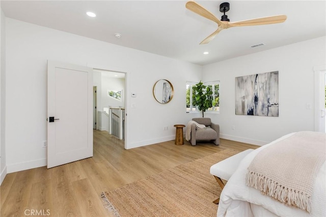 245 Surf Pl, Seal Beach, CA 90740 - bedroom featuring wood finished floors, recessed lighting, and ceiling fan