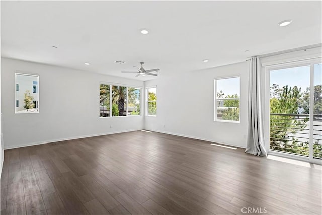 253 Steely, Irvine, CA 92614 - unfurnished room featuring plenty of natural light, a ceiling fan, dark wood-type flooring, and recessed lighting