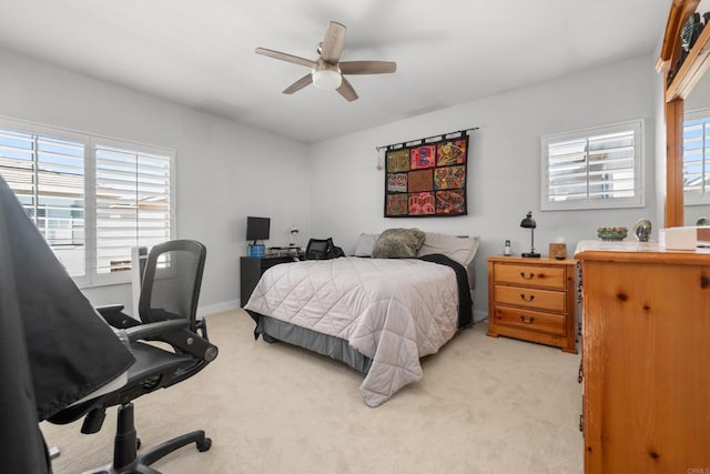 210 Belflora Way, Oceanside, CA 92057 - bedroom featuring an office area, light carpet, and a ceiling fan