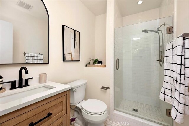 1010 Palm Ave Unit 207, West Hollywood, CA 90069 - full bath featuring vanity, a shower stall, tile patterned flooring, and recessed lighting