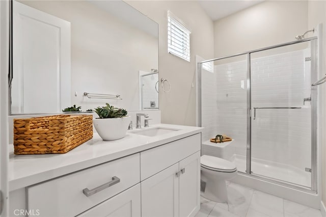 133 Denali, Lake Forest, CA 92630 - full bathroom with a stall shower, vanity, and marble finish flooring