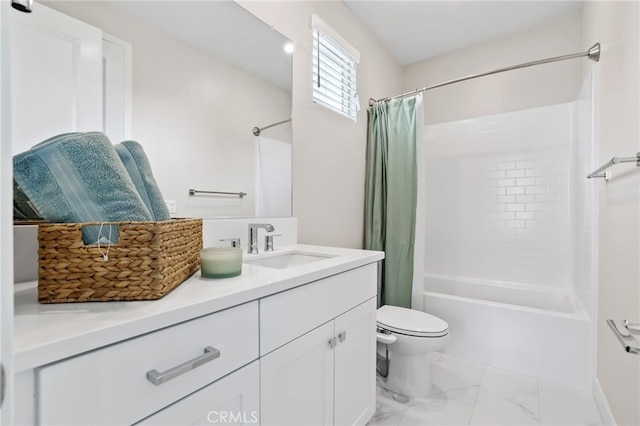 133 Denali, Lake Forest, CA 92630 - bathroom with double vanity, shower / bath combination with curtain, and marble look tile flooring