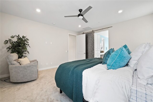 133 Denali, Lake Forest, CA 92630 - bedroom with light carpet, recessed lighting, and a ceiling fan