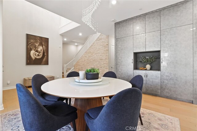 133 Denali, Lake Forest, CA 92630 - dining room with stairs, wood finished floors, recessed lighting, and a high ceiling