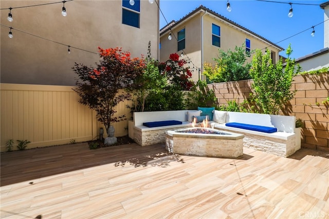 133 Denali, Lake Forest, CA 92630 - wooden terrace with an outdoor fire pit