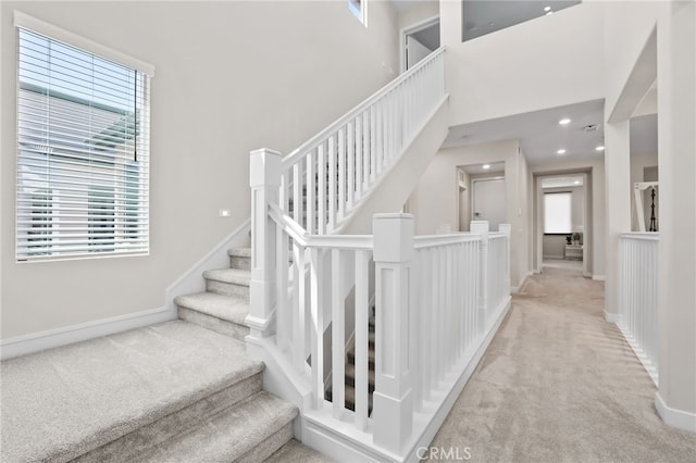 133 Denali, Lake Forest, CA 92630 - stairway with carpet, a high ceiling, and recessed lighting