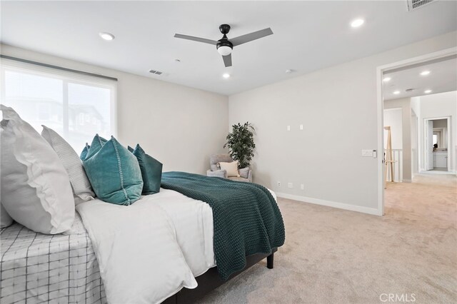 133 Denali, Lake Forest, CA 92630 - bedroom with recessed lighting, light carpet, and ceiling fan