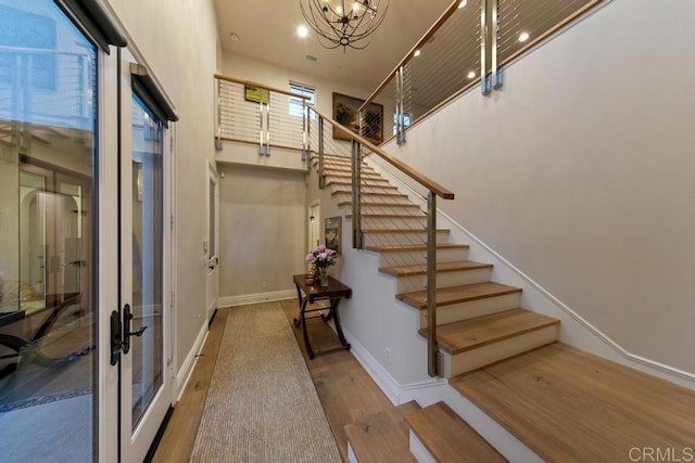 15614 S Chevy Chase, San Diego, CA 92127 - foyer entrance featuring wood finished floors, stairs, a chandelier, french doors, and recessed lighting