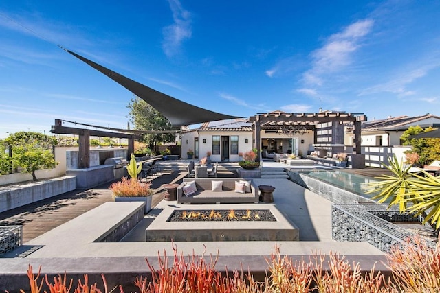 15614 S Chevy Chase, San Diego, CA 92127 - view of patio / terrace with a pergola and an outdoor living space with a fire pit