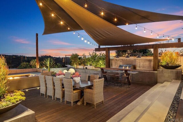 15614 S Chevy Chase, San Diego, CA 92127 - deck featuring an outdoor kitchen, outdoor dining space, and a hot tub