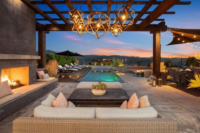 15614 S Chevy Chase, San Diego, CA 92127 - view of pool featuring an outdoor living space with a fireplace, a pergola, and a patio area