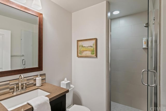 15614 S Chevy Chase, San Diego, CA 92127 - bathroom with vanity, a stall shower, and decorative backsplash
