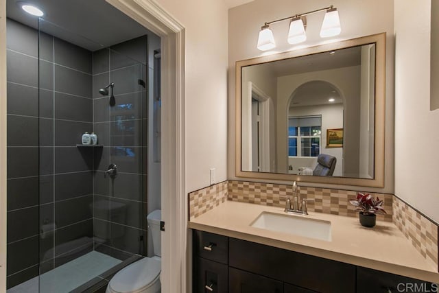 15614 S Chevy Chase, San Diego, CA 92127 - bathroom with vanity, tasteful backsplash, and a tile shower
