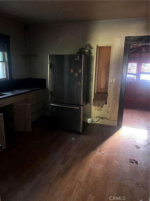 150 N Cambridge St, Orange, CA 92866 - kitchen featuring freestanding refrigerator, dark wood finished floors, and plenty of natural light