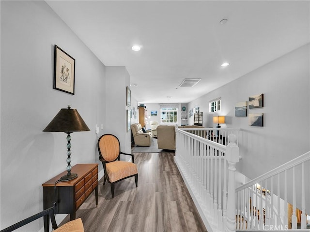 13906 Lexicon Ave, Sylmar, CA 91342 - hallway featuring an upstairs landing, wood finished floors, and recessed lighting
