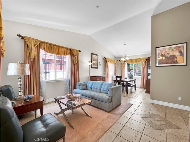 13906 Lexicon Ave, Sylmar, CA 91342 - living room with a chandelier, vaulted ceiling, and a desk