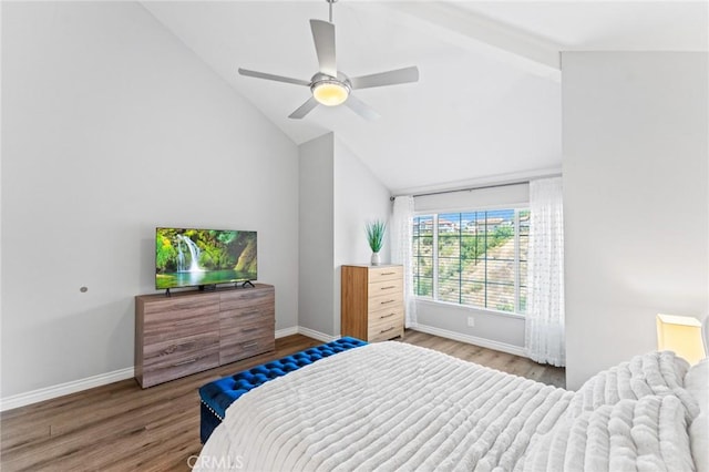 710 S Tourmaline Ct, Anaheim Hills, CA 92807 - bedroom with wood finished floors, ceiling fan, and high vaulted ceiling