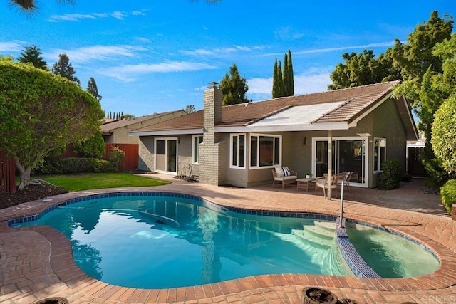 10437 Hermanos Rd, San Diego, CA 92124 - view of pool with a fenced backyard, a patio area, and a pool with connected hot tub