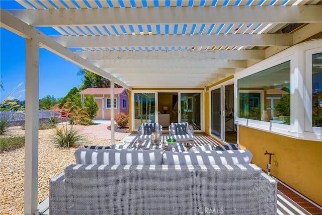 24482 Chrisanta Dr, Mission Viejo, CA 92691 - view of patio with an outdoor living space, a pergola, and an outdoor structure