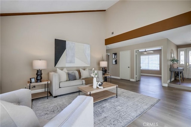 24482 Chrisanta Dr, Mission Viejo, CA 92691 - living area featuring wood finished floors and vaulted ceiling
