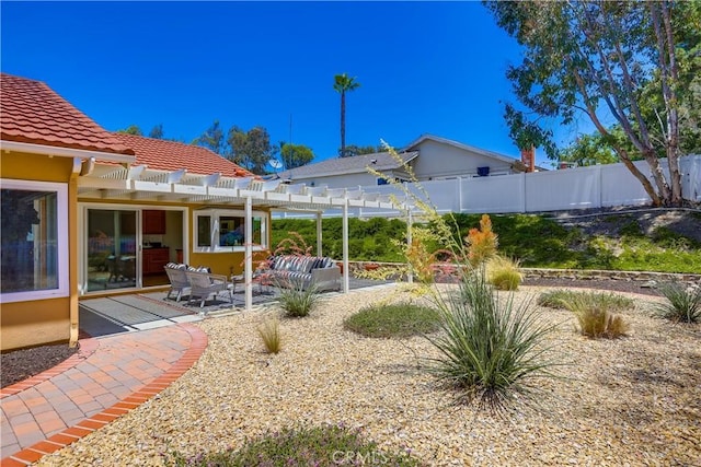 24482 Chrisanta Dr, Mission Viejo, CA 92691 - view of yard with an outdoor living space, a pergola, and a patio area