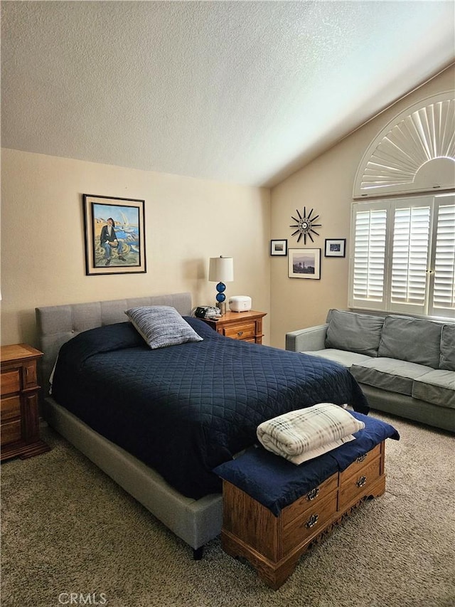 10771 Orchard View Ln, Riverside, CA 92503 - bedroom with carpet flooring, vaulted ceiling, and a textured ceiling