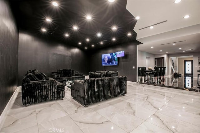 17800 Raymer St, Sherwood Forest, CA 91325 - cinema room featuring marble tiled flooring and recessed lighting