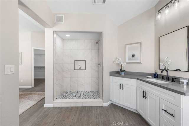 37921 Tackstem St, Palmdale, CA 93552 - full bath featuring wood finished floors, vanity, and a shower stall