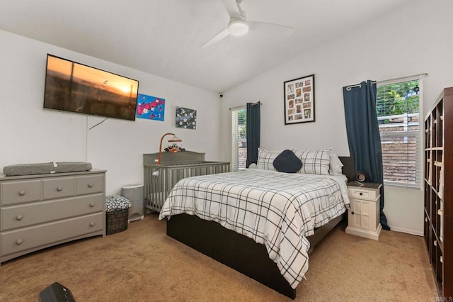 2605 Kauana Loa Dr, Escondido, CA 92029 - bedroom featuring light carpet, lofted ceiling, and a ceiling fan