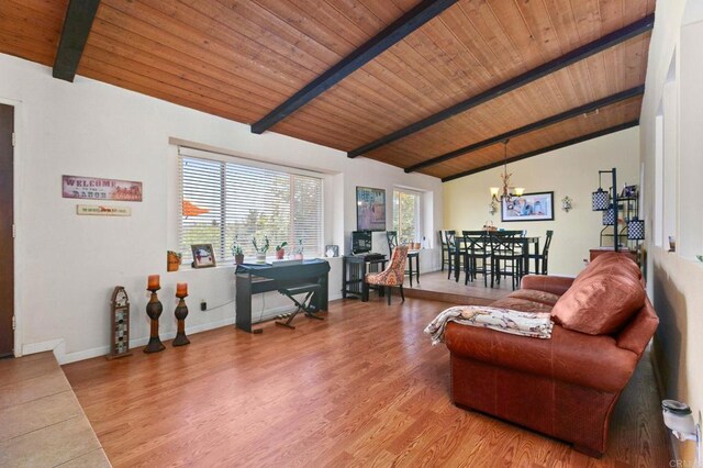 2605 Kauana Loa Dr, Escondido, CA 92029 - living room featuring wooden ceiling, a chandelier, wood finished floors, and a desk