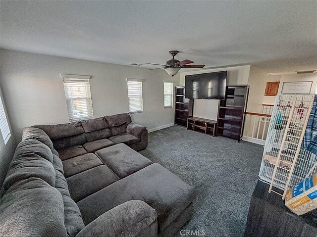12920 La Costa Ct, Hesperia, CA 92344 - living room with carpet, ceiling fan, and a textured ceiling