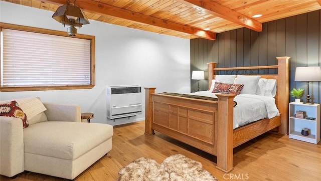 28410 Altamont Ct, Lake Arrowhead, CA 92352 - bedroom featuring heating unit, a wooden ceiling with exposed beams, and wood finished floors