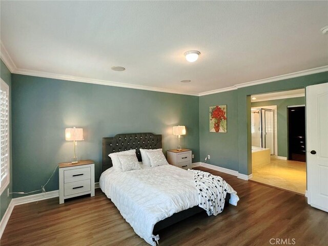 4717 Torrey Pines Dr, Chino Hills, CA 91709 - bedroom with wood finished floors, ornamental molding, and ensuite bath