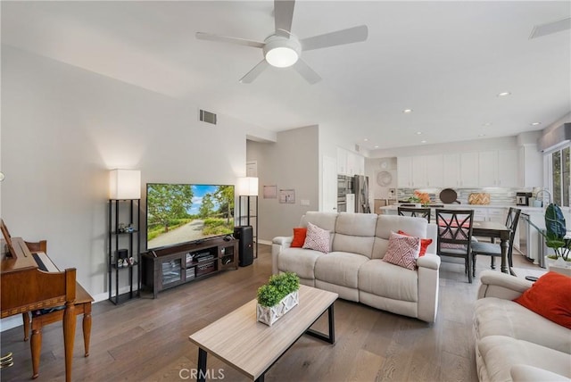 3 Heatherwood, Irvine, CA 92620 - living area with wood finished floors, a ceiling fan, and recessed lighting