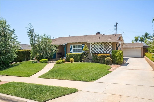 469 N Nearglen Ave, Covina, CA 91724 - ranch-style home featuring a garage, a front yard, stucco siding, and concrete driveway