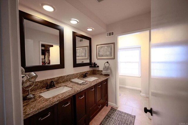 16320 Dartolo Rd, Ramona, CA 92065 - full bath with double vanity, tile patterned flooring, and recessed lighting
