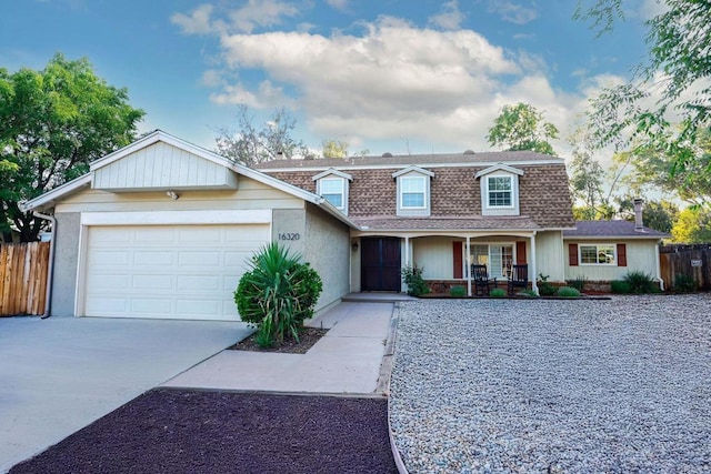 16320 Dartolo Rd, Ramona, CA 92065 - view of front of home with a shingled roof, concrete driveway, a garage, and covered porch